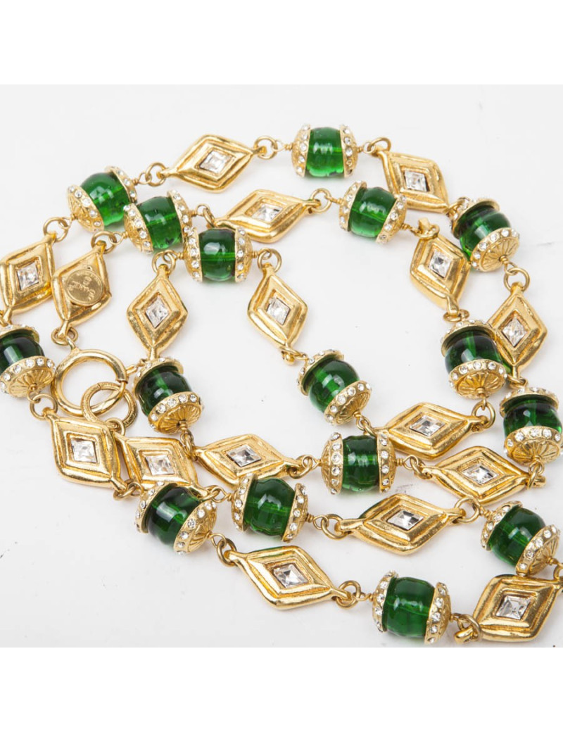 Sautoir CHANEL couleur doré et émeraude