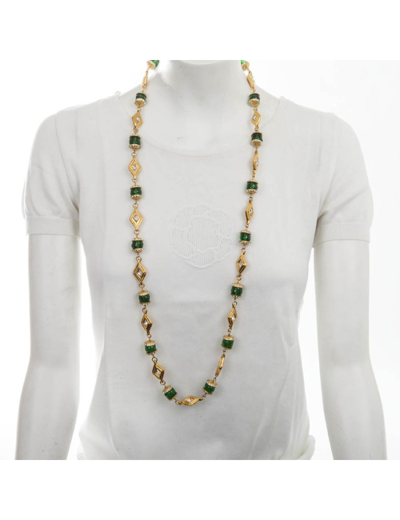 Sautoir CHANEL couleur doré et émeraude