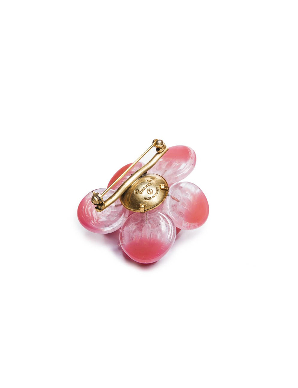 Broche CHANEL rose clair pâte de verre