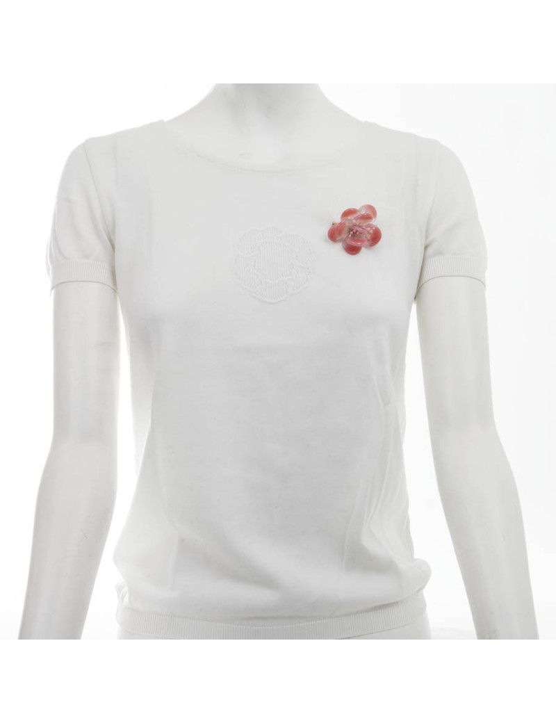 Broche CHANEL rose clair pâte de verre