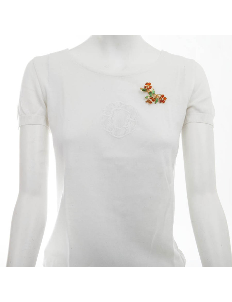 Broche MARGUERITE DE VALOIS pâte de verre orange et vert 