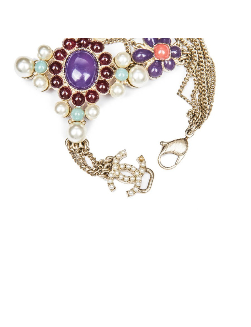 CHANEL Bracelet in Gilded Metal with Pearl and Multicolored Enamel 