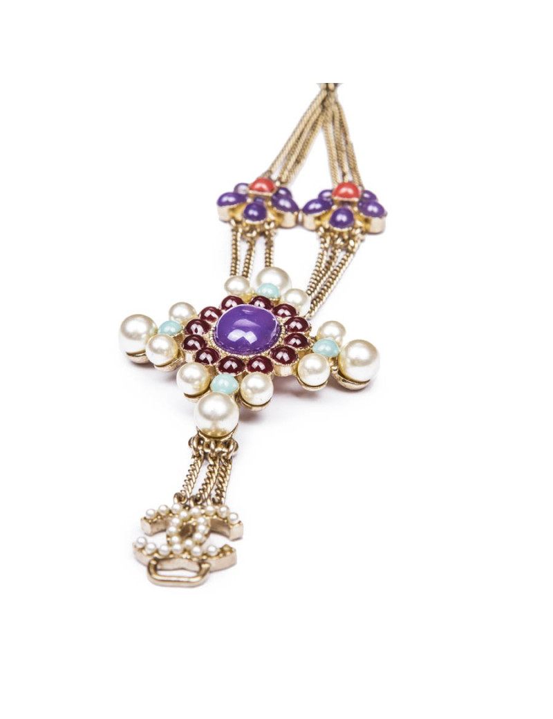 CHANEL Bracelet in Gilded Metal with Pearl and Multicolored Enamel 