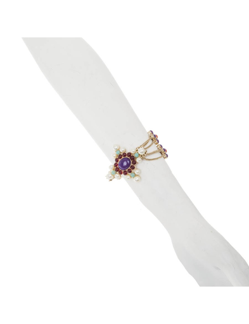 CHANEL Bracelet in Gilded Metal with Pearl and Multicolored Enamel 