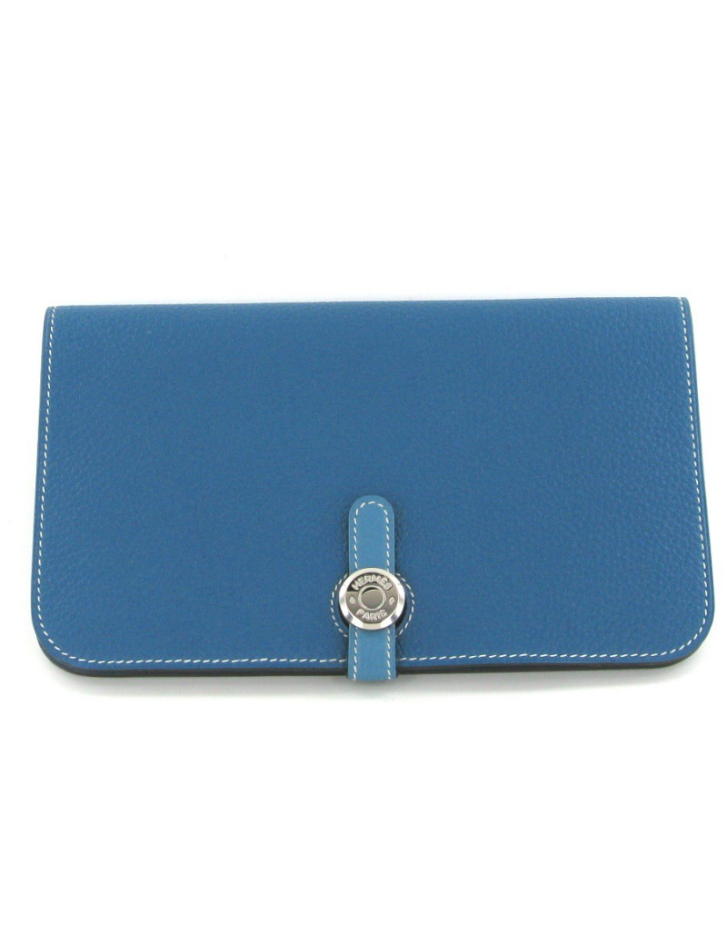 Portefeuille HERMES dogon couleur bleu de galice et bleu jean