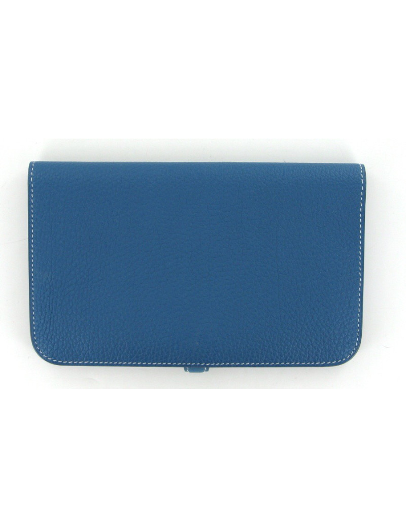 Portefeuille HERMES dogon couleur bleu de galice et bleu jean