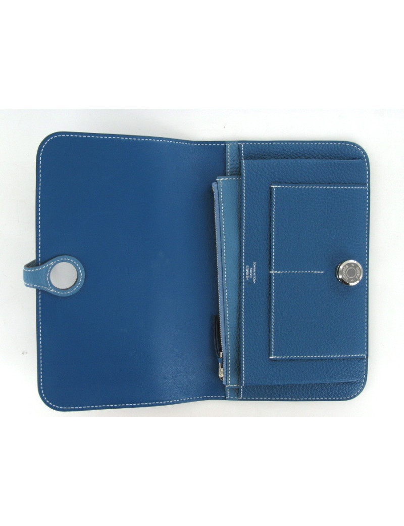 Portefeuille HERMES dogon couleur bleu de galice et bleu jean