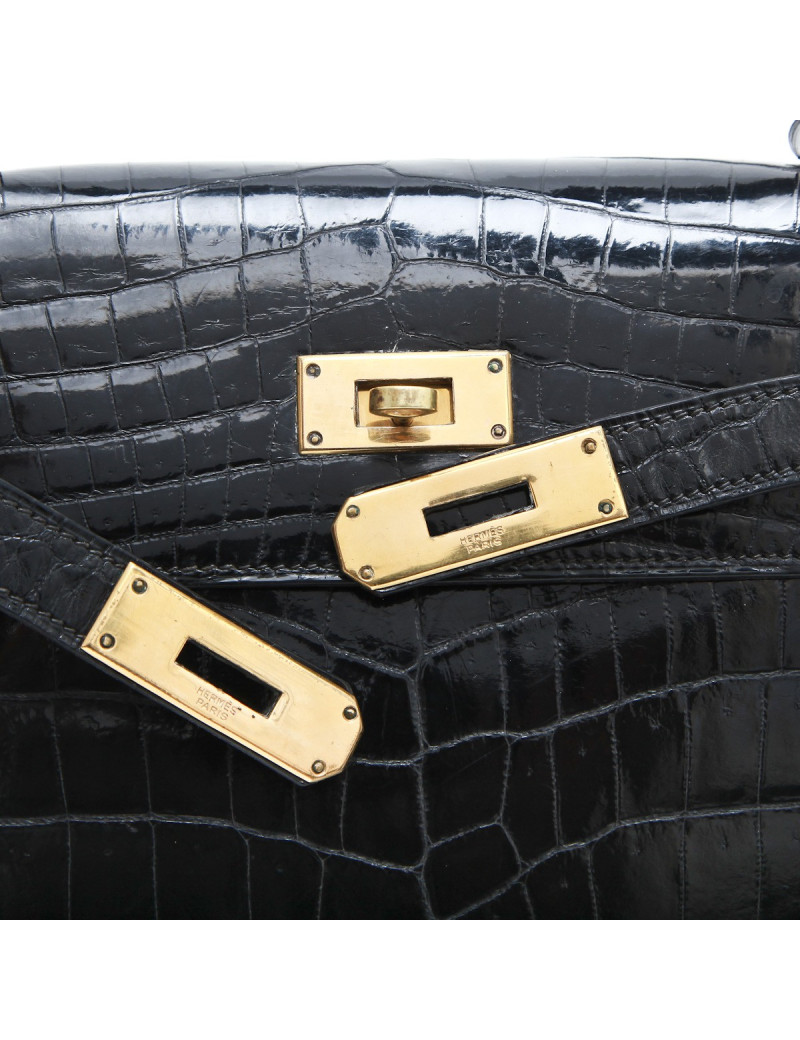 Sac Kelly 28 HERMES crocodile porosus Vintage