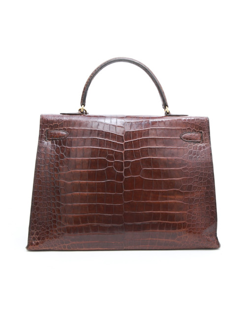 Kelly 35 HERMES cuir crocodile porosus marron Vintage