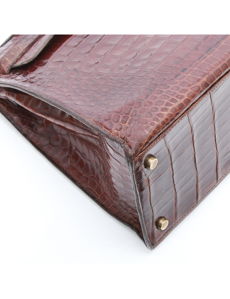 Kelly 35 HERMES cuir crocodile porosus marron Vintage