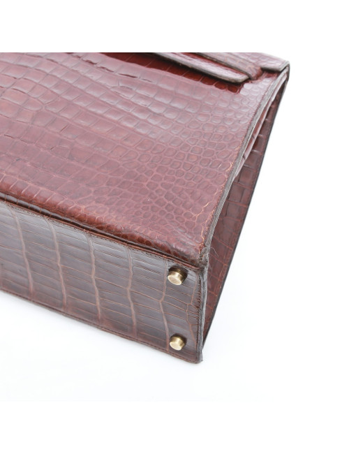 Kelly 35 HERMES cuir crocodile porosus marron Vintage