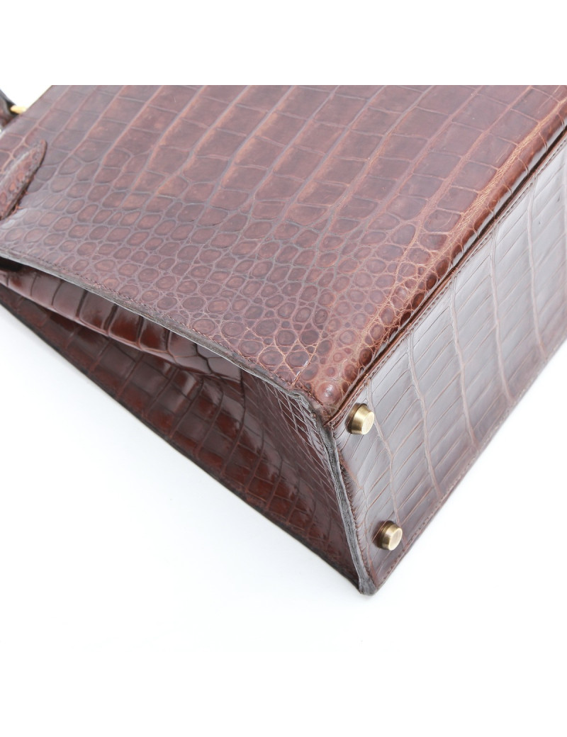 Kelly 35 HERMES cuir crocodile porosus marron Vintage