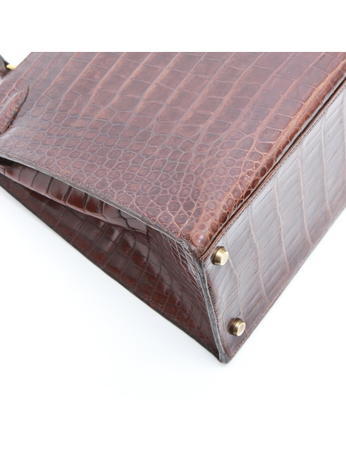 Kelly 35 HERMES cuir crocodile porosus marron Vintage