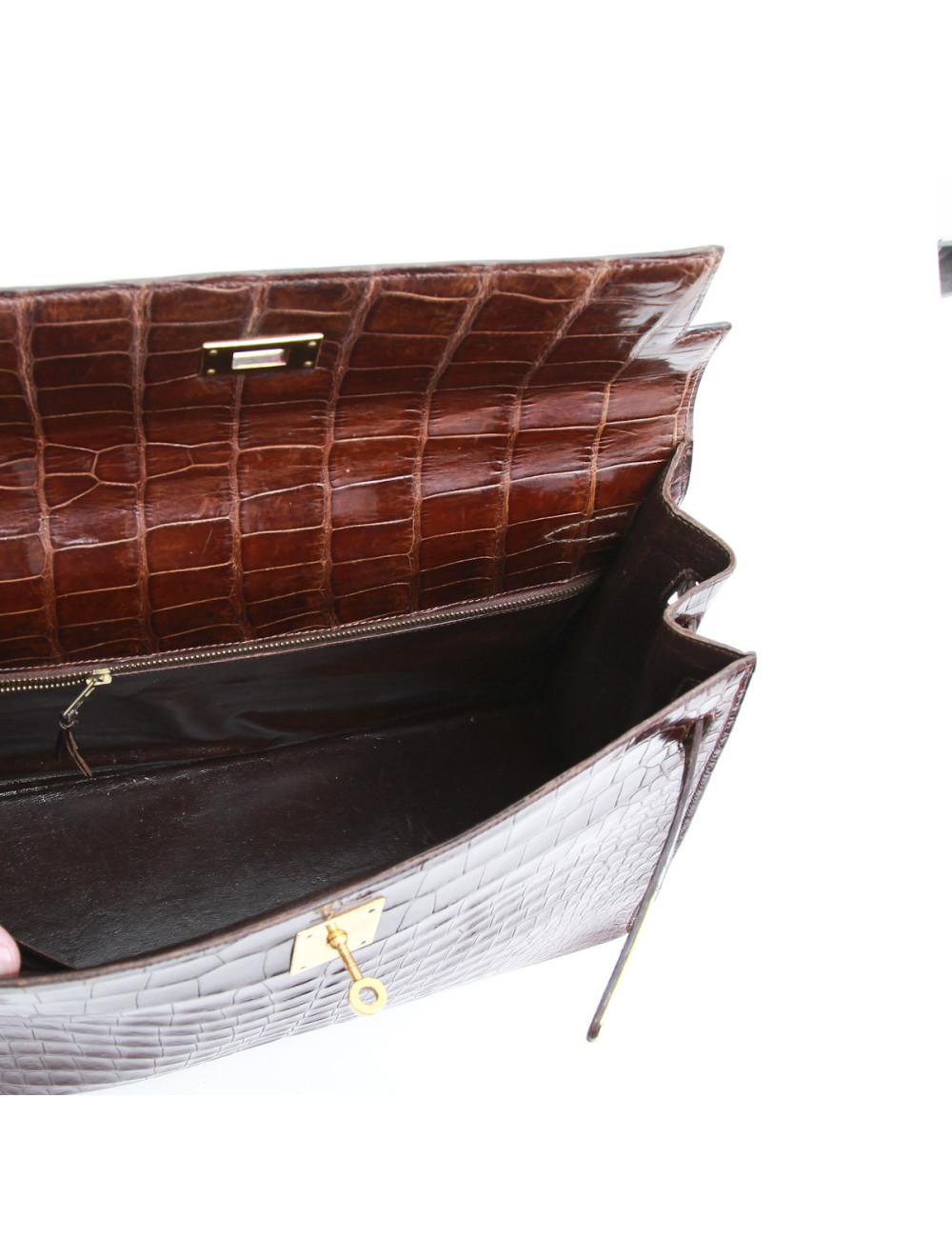 Kelly 35 HERMES cuir crocodile porosus marron Vintage