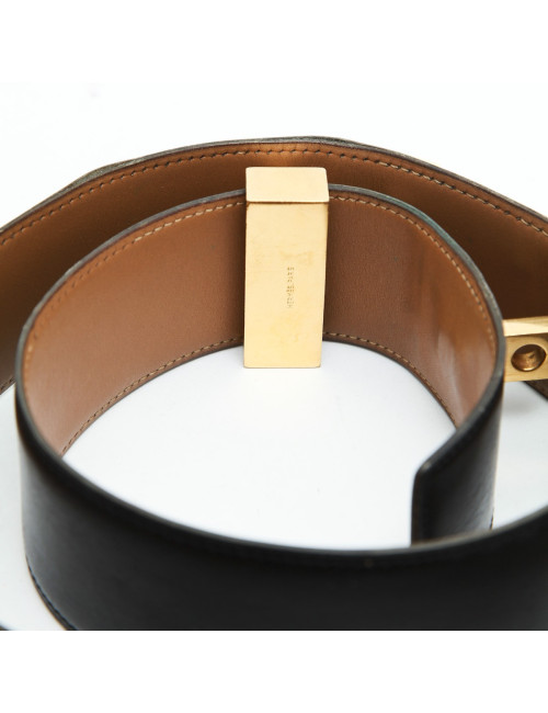 Ceinture HERMES médor en cuir noir et accastillage doré