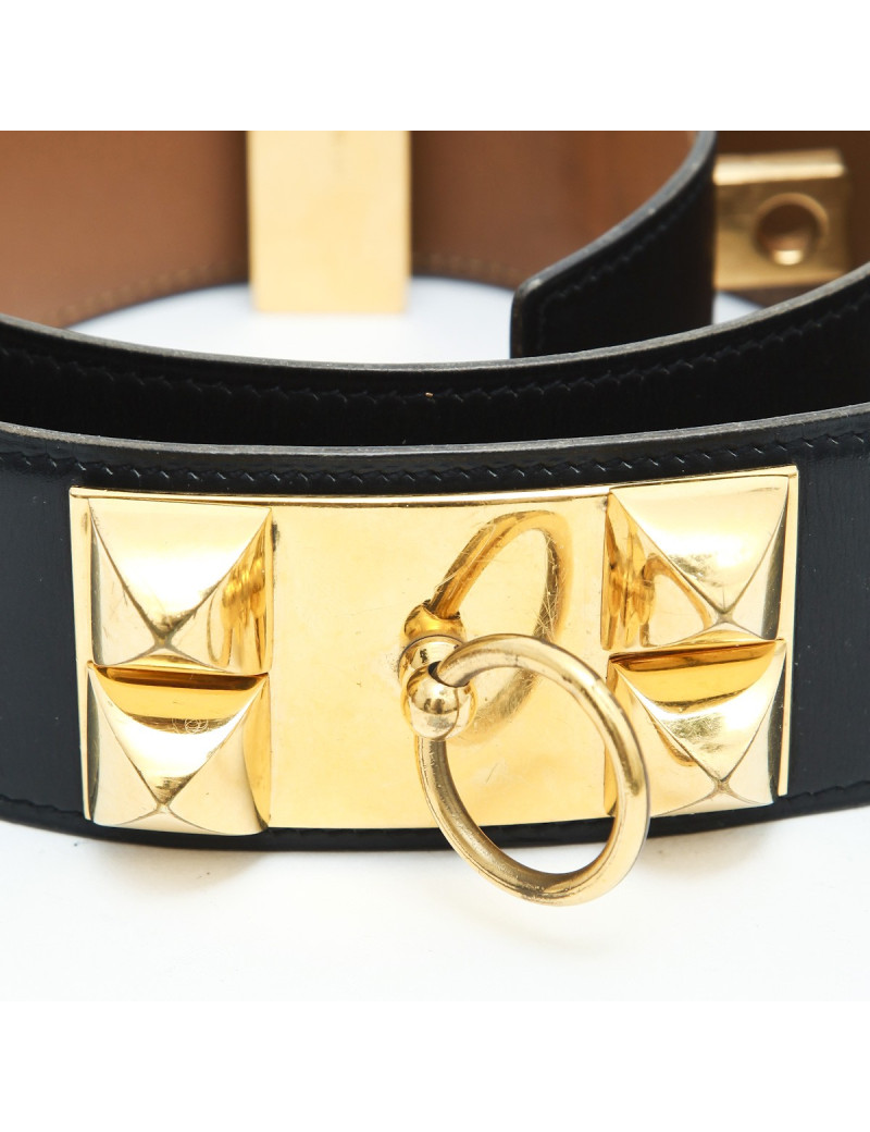 Ceinture HERMES médor en cuir noir et accastillage doré