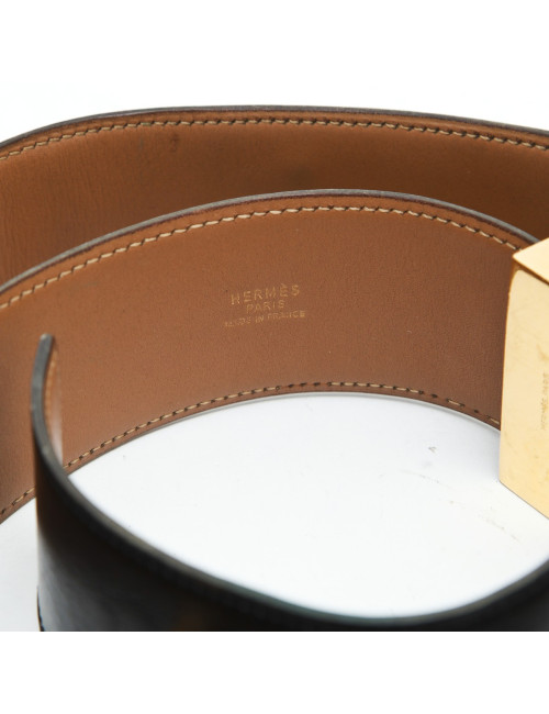 Ceinture HERMES médor en cuir noir et accastillage doré