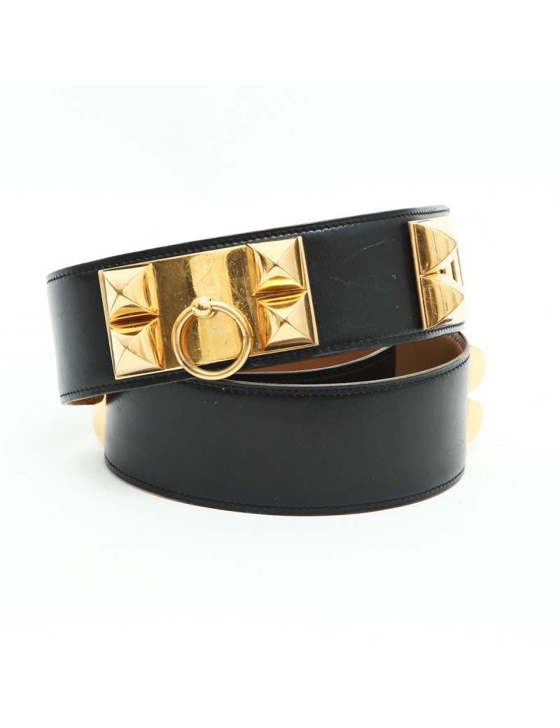 Ceinture HERMES médor en cuir noir et accastillage doré