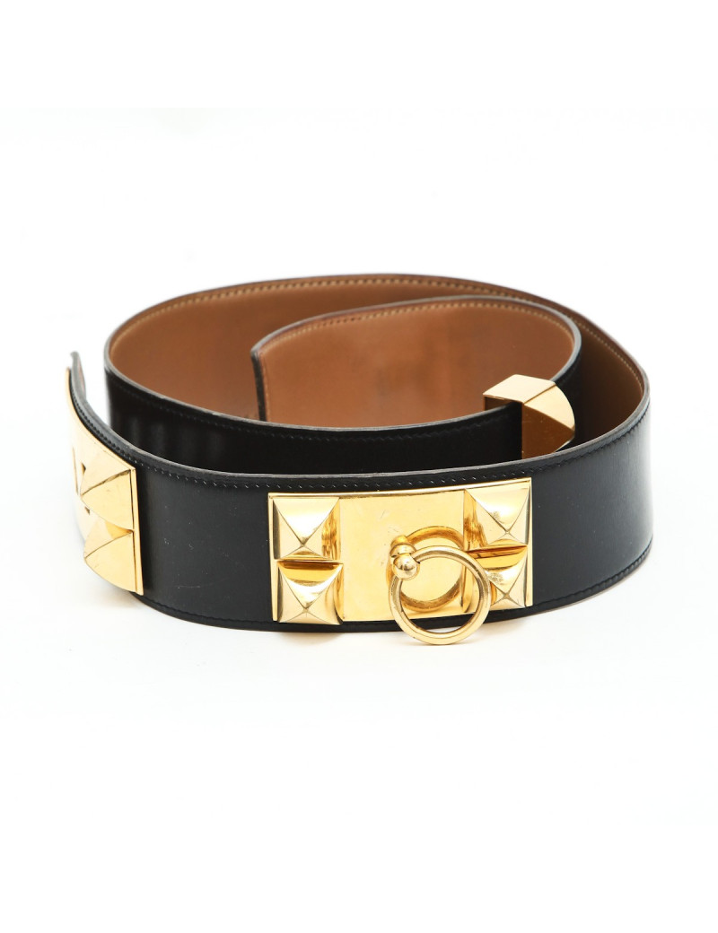 Ceinture HERMES médor en cuir noir et accastillage doré