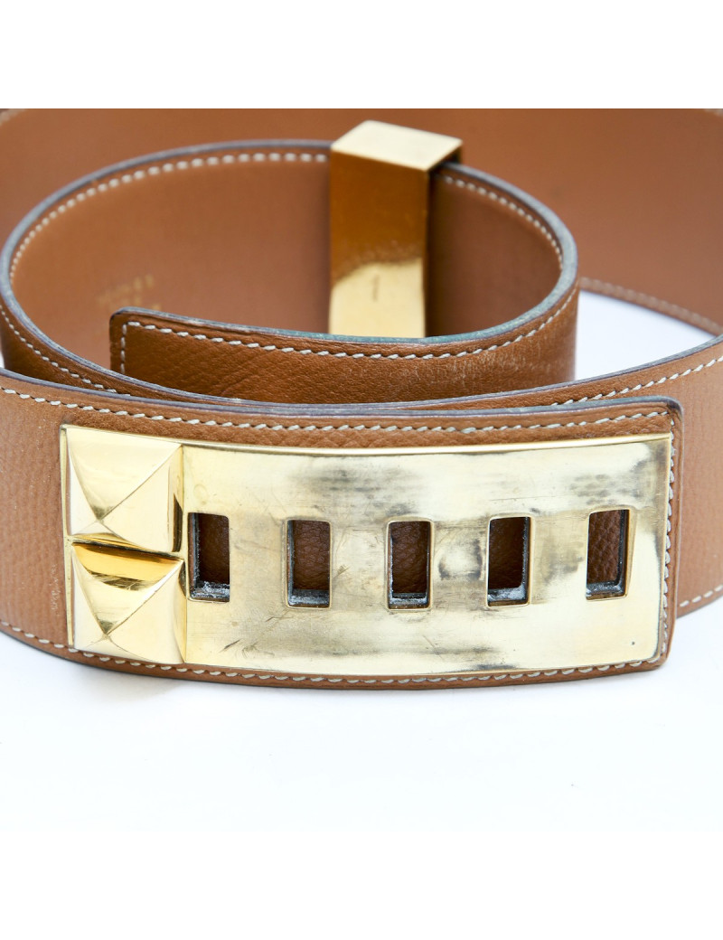 Ceinture HERMES médor en cuir gold accastillage doré