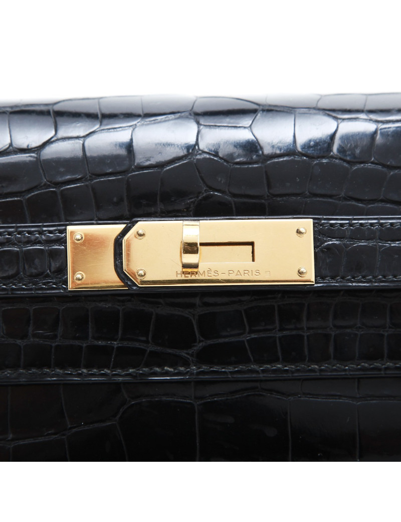Sac Kelly 35 HERMES en crocodile porosus noir  Vintage