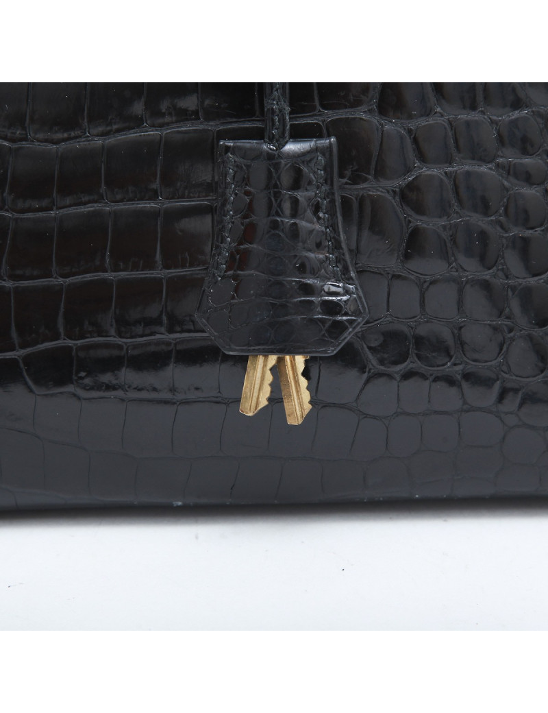 Sac Kelly 32 HERMES en crocodile porosus noir  Vintage