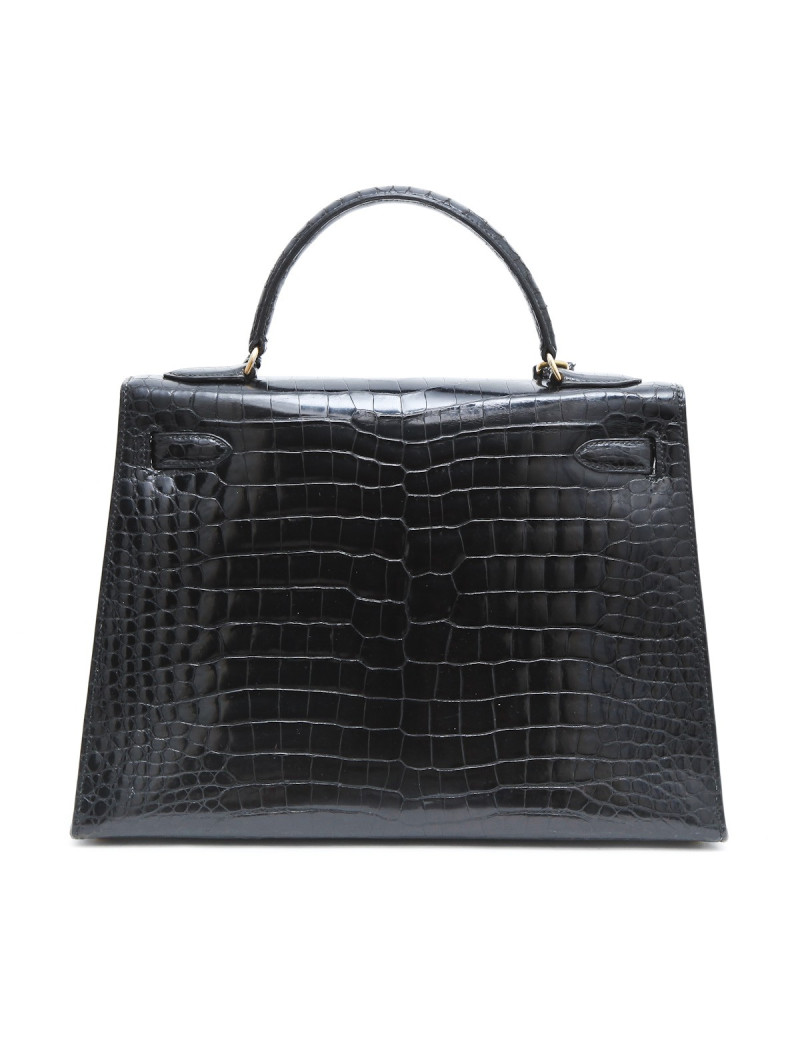 Sac Kelly 35 HERMES en crocodile porosus noir  Vintage