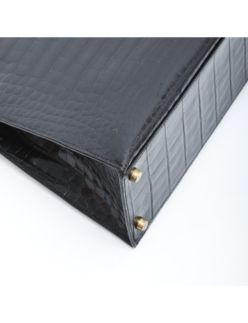 Sac Kelly 32 HERMES en crocodile porosus noir  Vintage