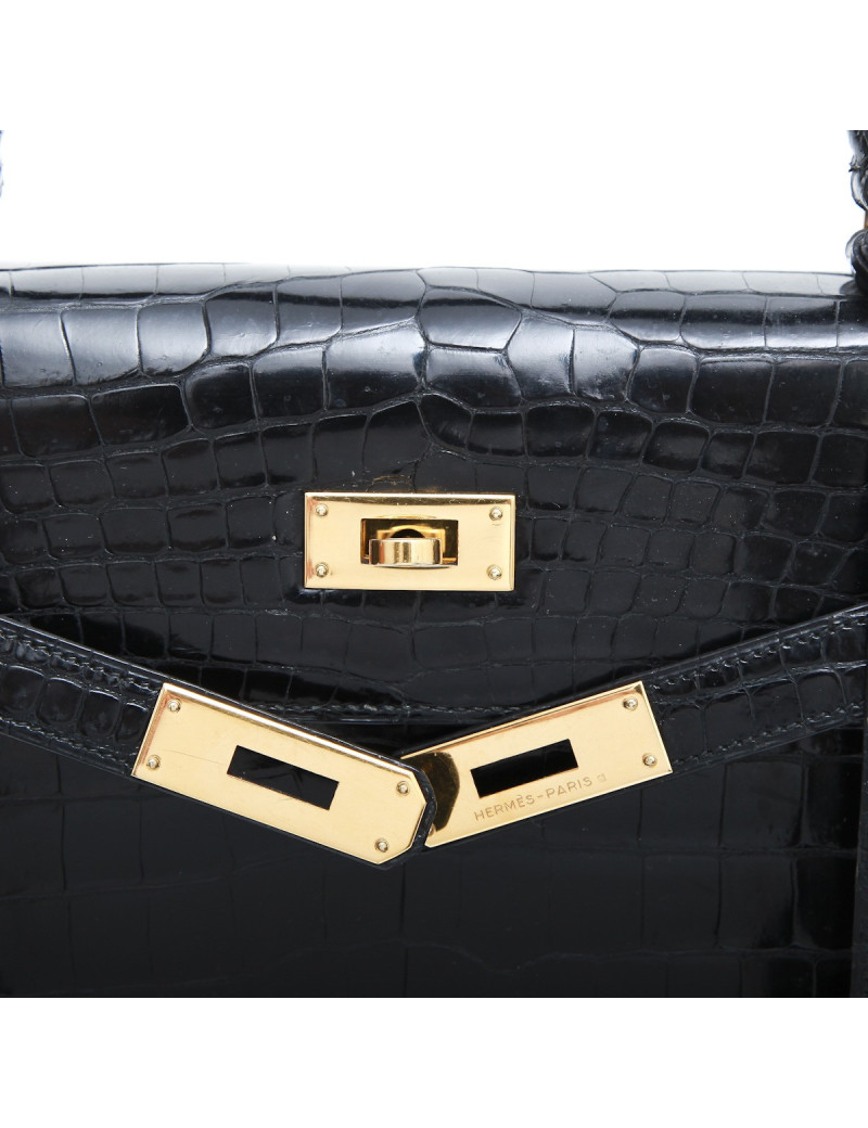 Sac Kelly 35 HERMES en crocodile porosus noir  Vintage