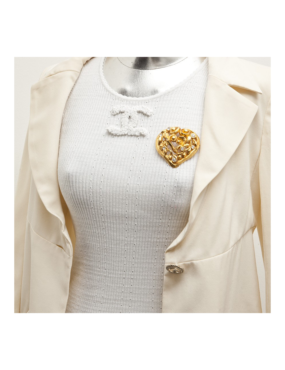 CHRISTIAN LACROIX  vintage heart brooch in gilded metal and Swarovski brilliant