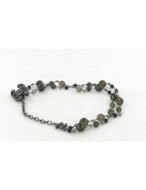 Ceinture-sautoir CHANEL en métal argenté et perles