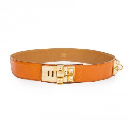 HERMES Vintage 'Médor' belt size 76 in orange courchevel leather