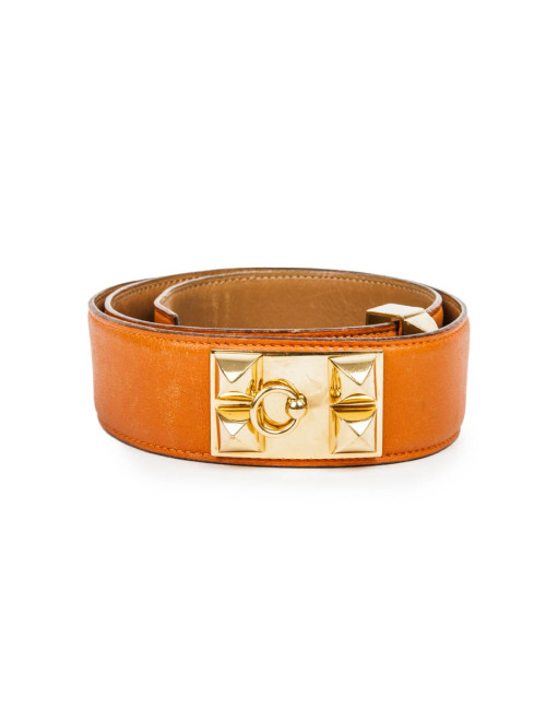 Ceinture HERMES médor en cuir orange et accastillage doré