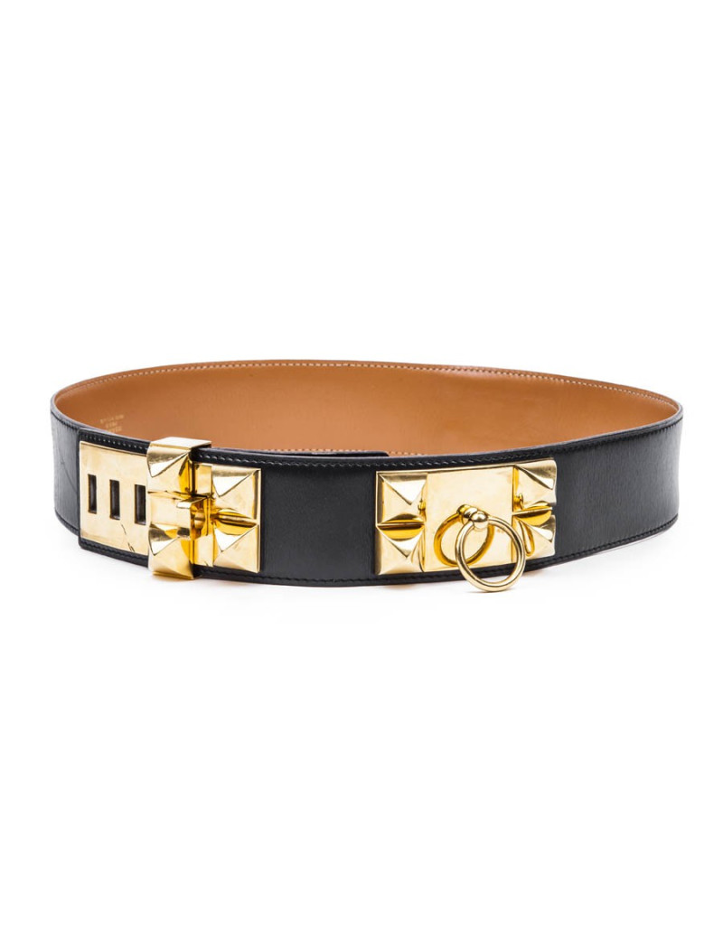 Ceinture HERMES médor bleu nuit accastillage doré