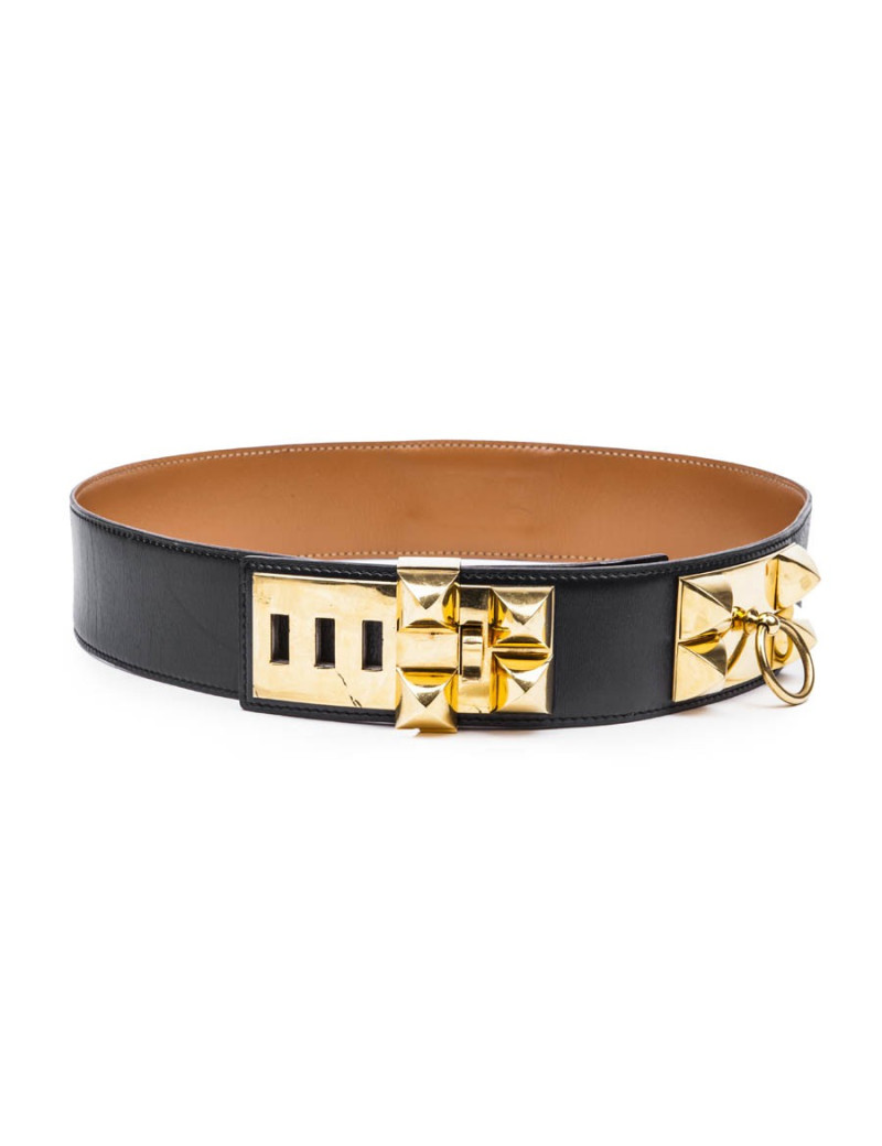 Ceinture HERMES médor bleu nuit accastillage doré