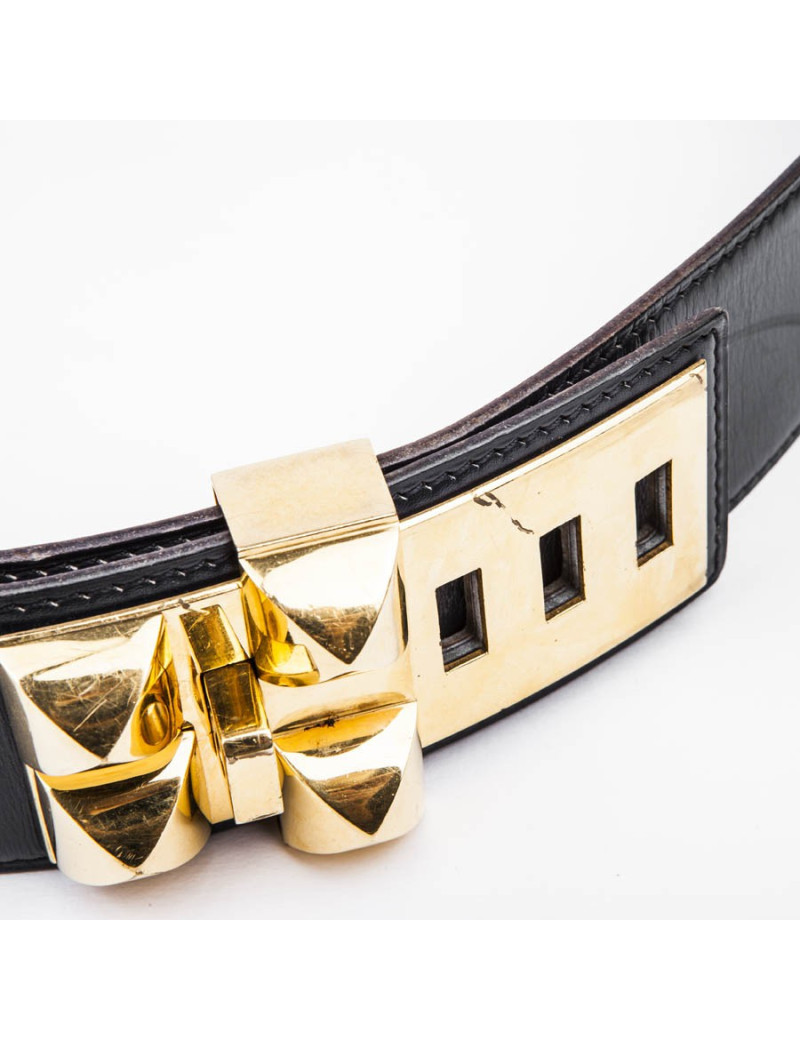 Ceinture HERMES médor bleu nuit accastillage doré