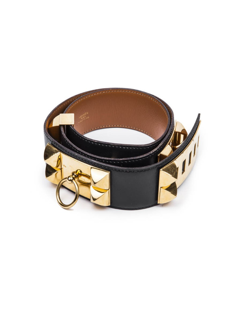 Ceinture HERMES médor bleu nuit accastillage doré