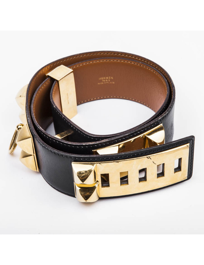 Ceinture HERMES médor bleu nuit accastillage doré