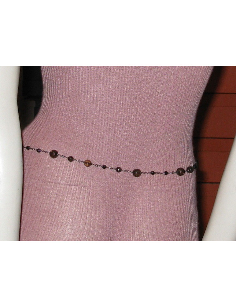 Ceinture-sautoir CHANEL en métal argenté et perles