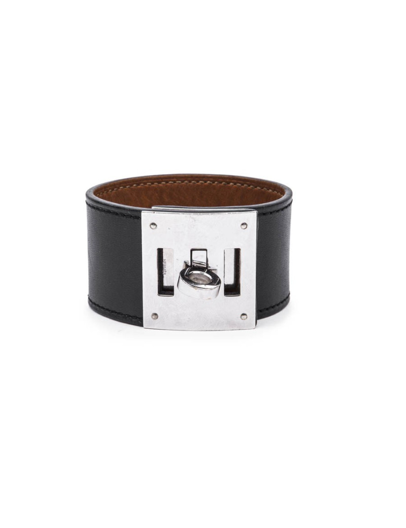 Manchette HERMES kelly dog en cuir noir