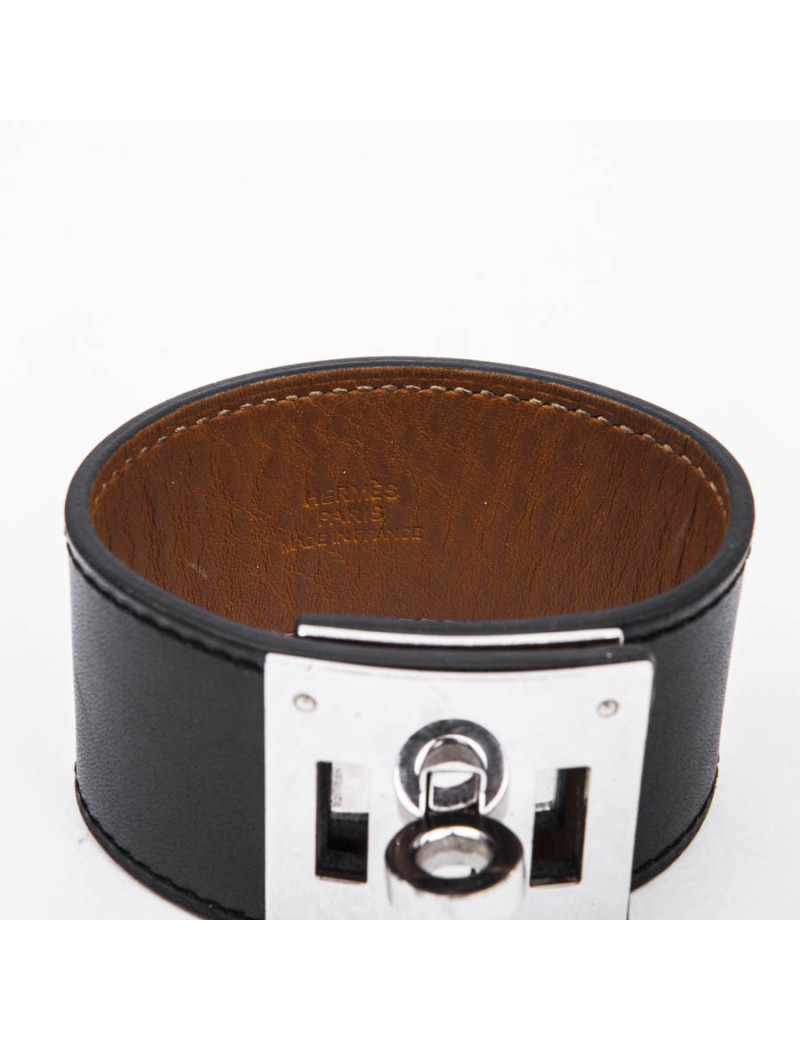 Manchette HERMES kelly dog en cuir noir