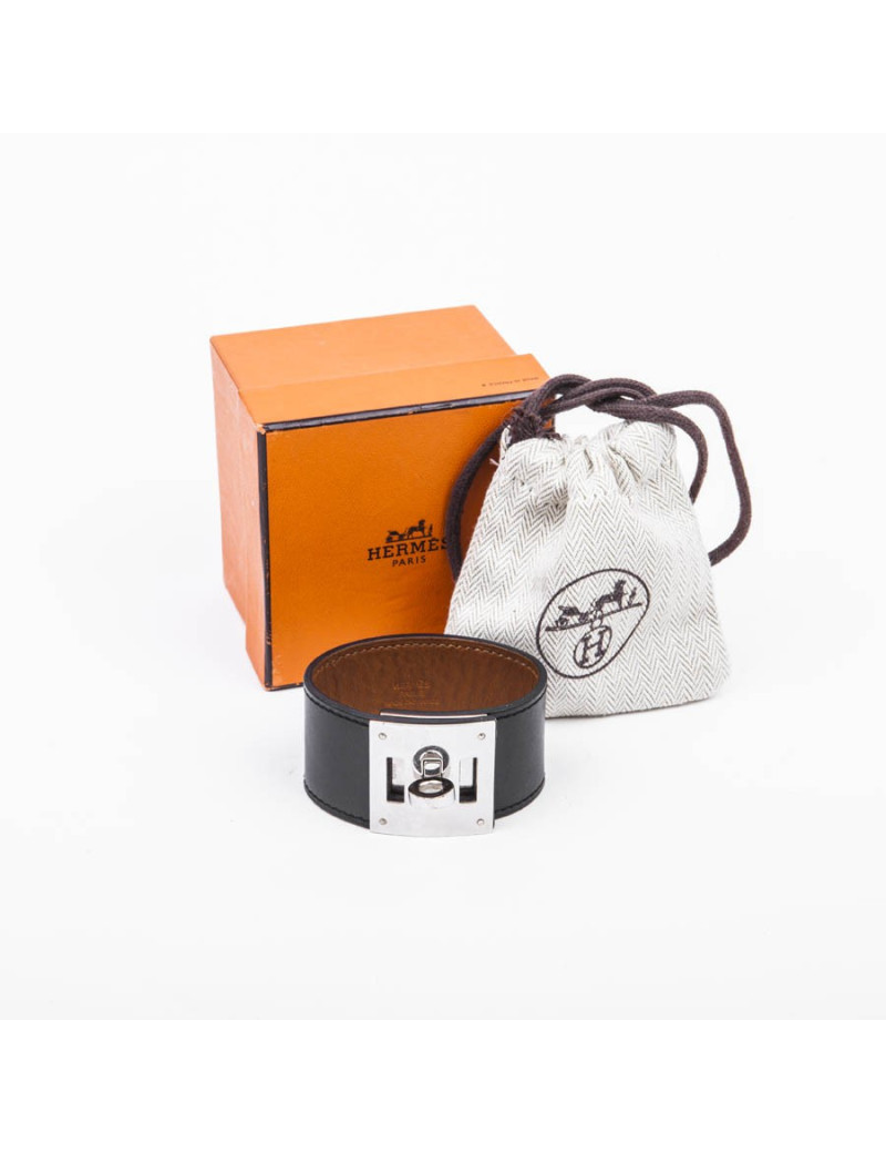 Manchette HERMES kelly dog en cuir noir