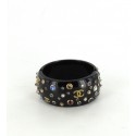 CHANEL CC-liveried cufflinks set with multicolor Rhinestones, black resin