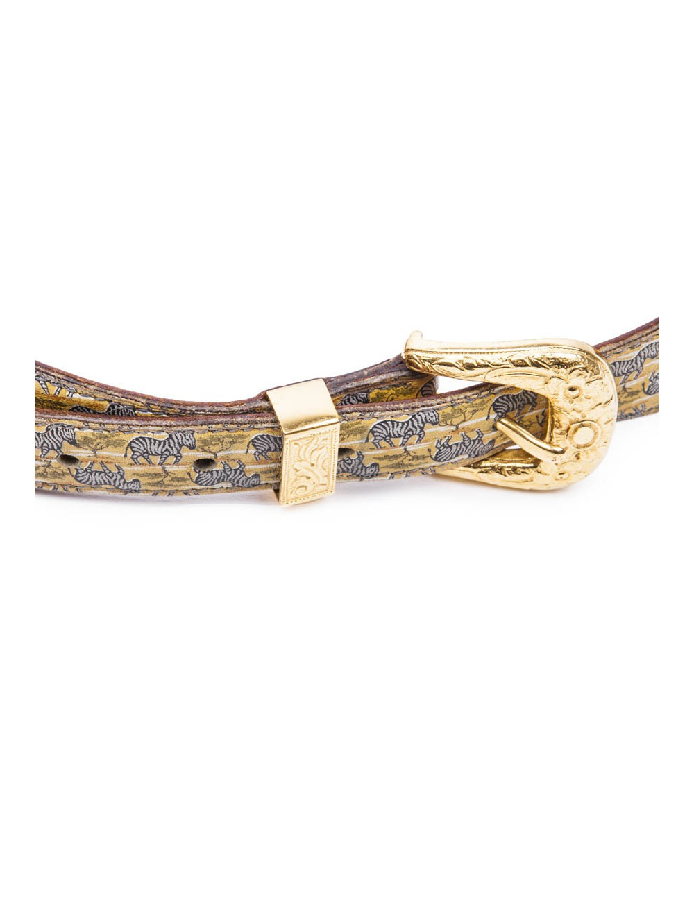 HERMES collector belt 75FR in zebras printed leather lined with gold leather