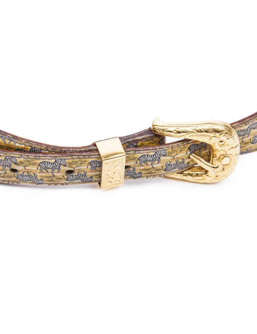 HERMES collector belt 75FR in zebras printed leather lined with gold leather