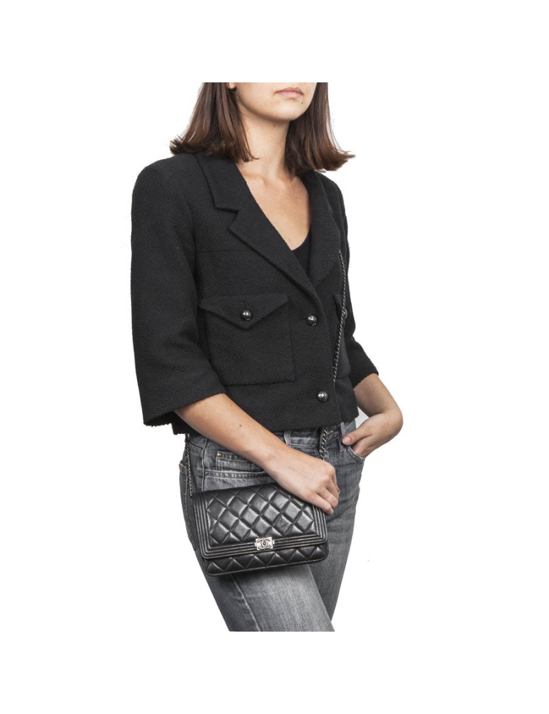 mini sac CHANEL en cuir d'agneau noir