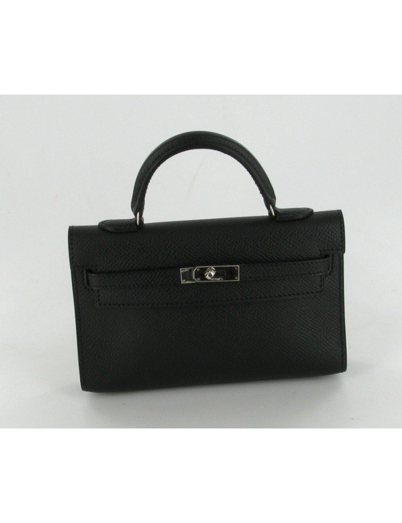 Petite pochette KELLY HERMES en cuir noir 