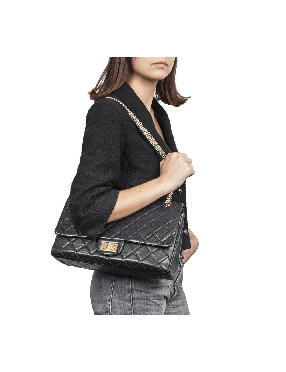 Sac 2.55 cuir vieilli noir  CHANEL