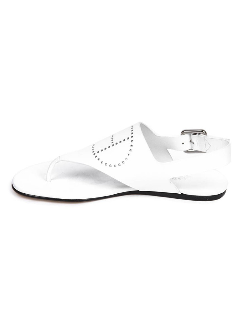 Sandales HERMES plate en cuir blanc H perforé