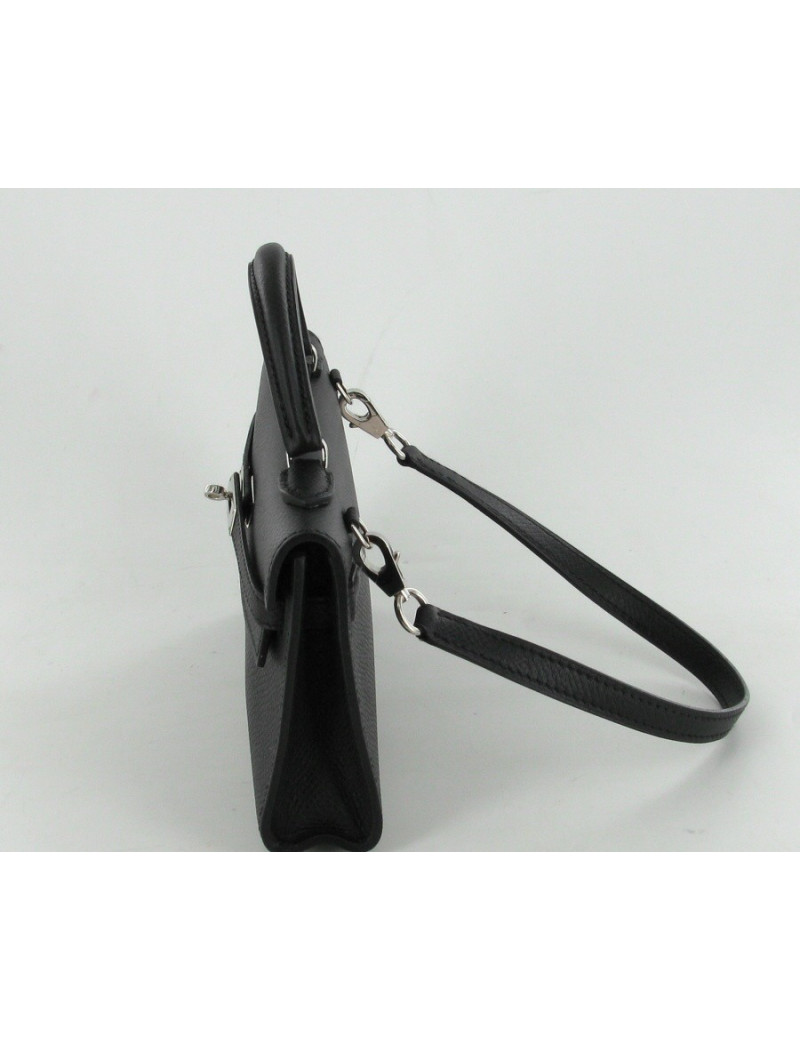 Petite pochette KELLY HERMES en cuir noir 